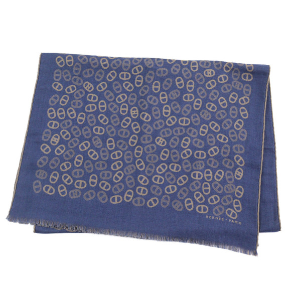 HERMES Men's Cashmere and Silk Chaine d'Ancre All-Over Print Two-Tone Stole/S...